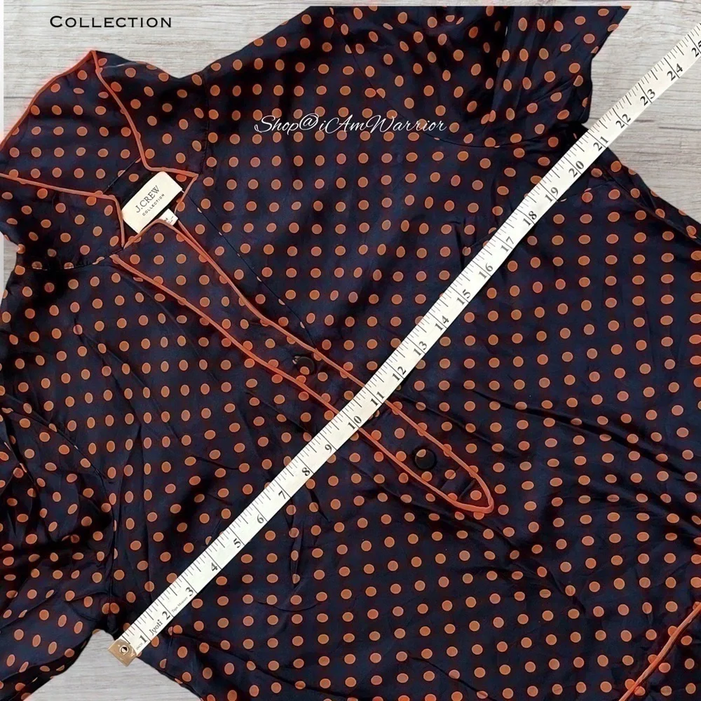 J.Crew Collection navy silk-twill polkadot pj style top *shop@iamwarrior